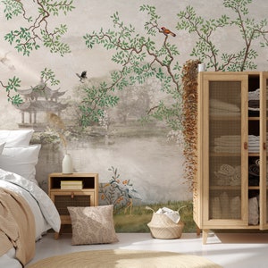 Chinoiserie Wallpaper Peel and Stick, Removable Wallpaper, Boho Floral Wall Mural image 5