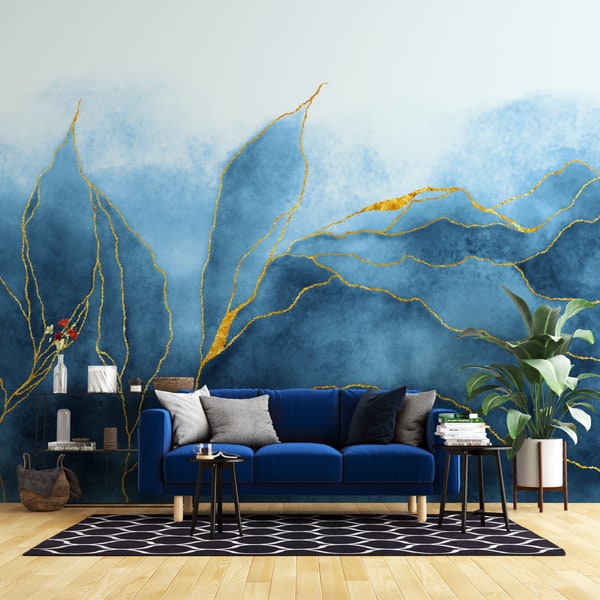 Leaf Wallpaper Peel and Stick | Watercolor Leaf Wall Mural