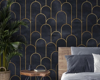 Dark Geometric Wallpaper Peel and Stick | Art Deco Wall Mural