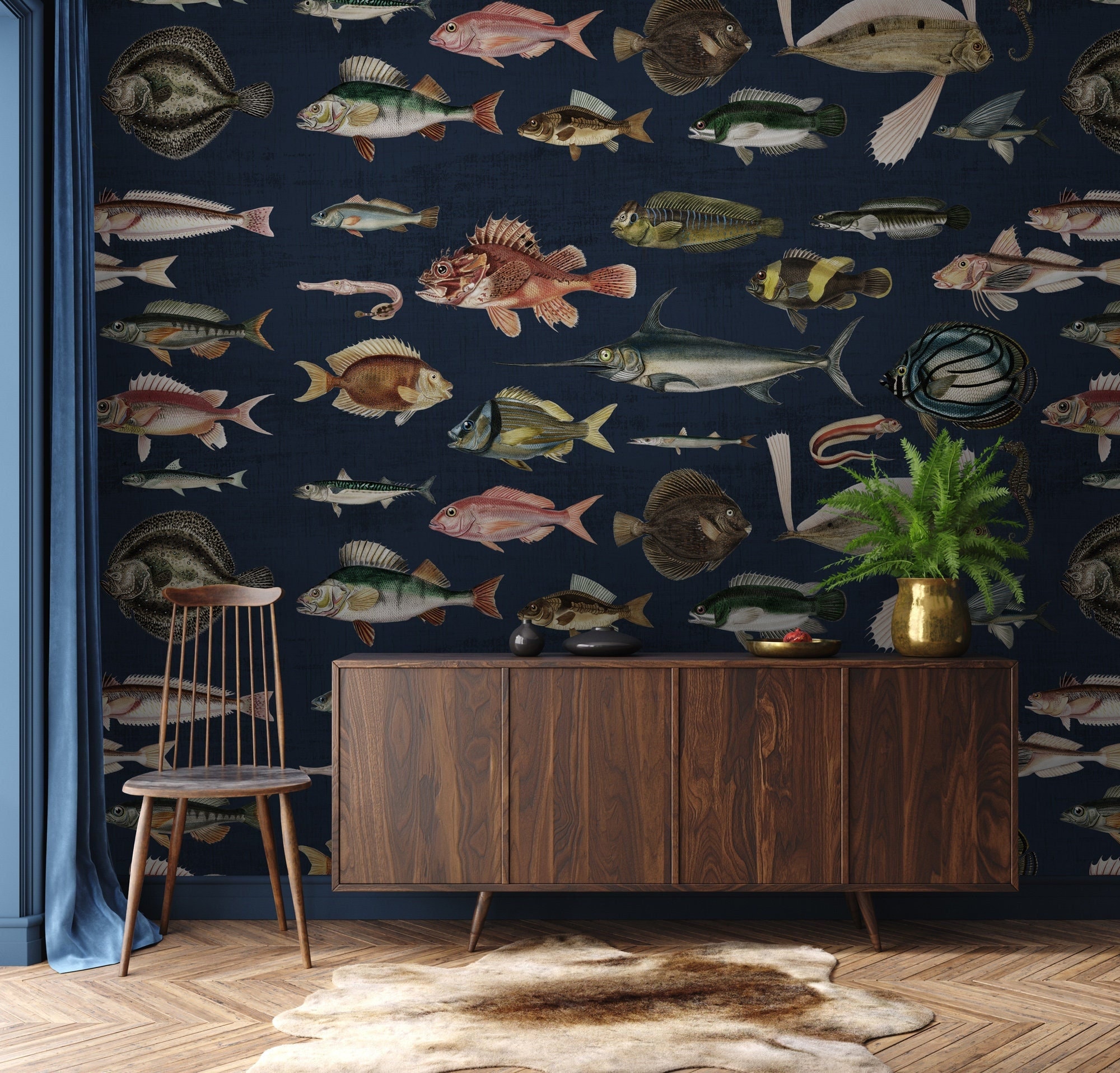 Vintage Fish Wallpaper Peel and Stick Removable Wallpaper Vintage Fish Wallpaper Peel and Stick Removable Wallpaper