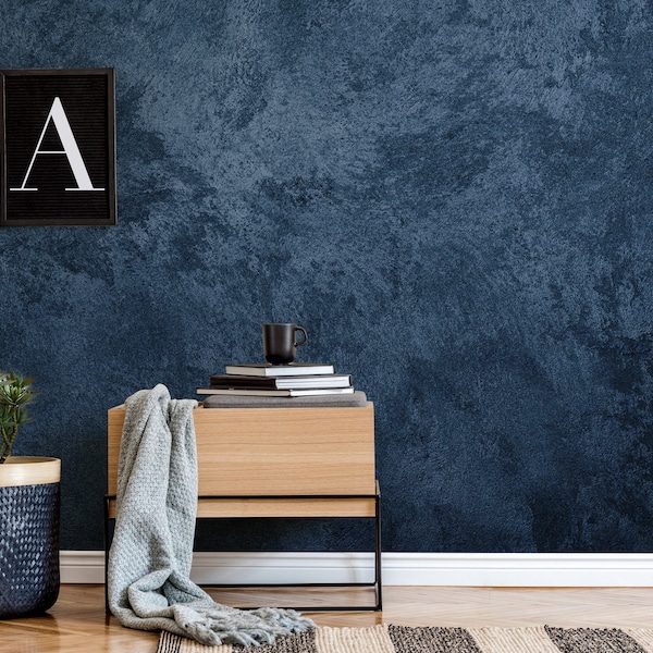Modern Dark Blue Wallpaper Bedroom Etsy