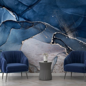 Dark Blue Marble Wallpaper- Removable Marble Texture- Modern Look- Peel and Stick- Self Adhesive- Wall Decor