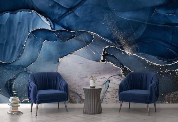 Dark Blue Marble Wallpaper Removable Marble Texture Modern Look