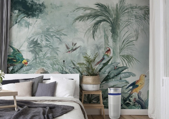 Tropical Plants Wallpaper Vintage Amazon Wall Mural Jungle Etsy