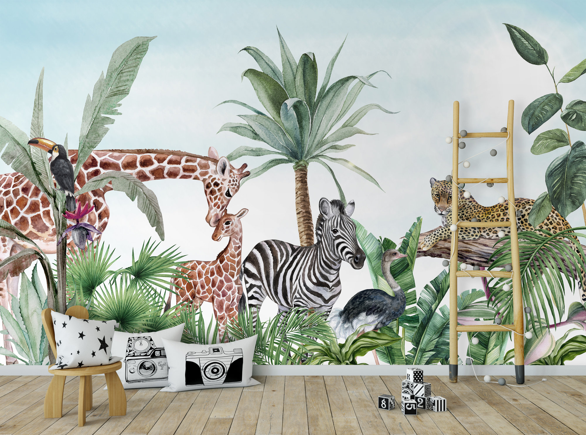 Kids Wallpaper Peel and Stick Safari Animals Wall Mural | Etsy