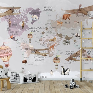 Kids Map Wallpaper Peel and Stick Kids World Map Wall Mural Educational Map Wallpaper image 6