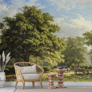 Vintage Landscape Wallpaper Peel and Stick, Historical Wallpaper, Rural Painting Wall Mural, Removable Wallpaper, Vintage Scenic Wall Mural