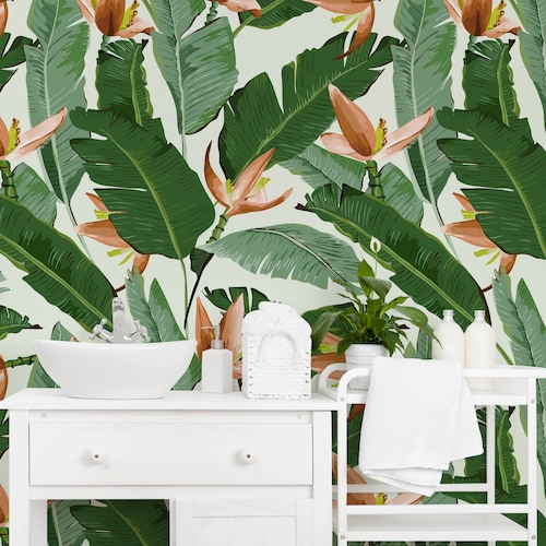 Banana Leaf Wallpaper Peel and Stick Tropical Wallpaper Etsy