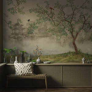 Chinoiserie Wallpaper Peel and Stick, Removable Wallpaper, Boho Floral Wall Mural image 6