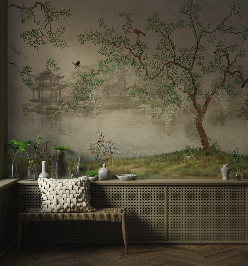 Chinoiserie Wallpaper Peel and Stick, Removable Wallpaper, Boho Floral Wall Mural image 6