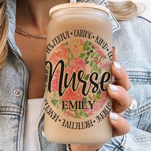 Nurse Gift for Women Nurse Graduation Gift Idea Personalized Glass Tumbler Scrub Gift Nurse Coffee Cup for Medical Worker Gift Appreciation