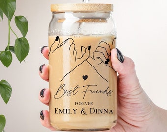Friendship Cup Best Friend Gift Tumbler BFF Gift Idea Long Distance Friend Gift Bestie Name Gift Glass Cup for Best Friend Pinkie Promise