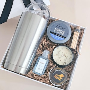 Gift for Boyfriend Self Care Men Gift Set Personalized Gift for Coworker Leaving Men Retirement Basket Uncle Birthday Gift Coffee Tumbler