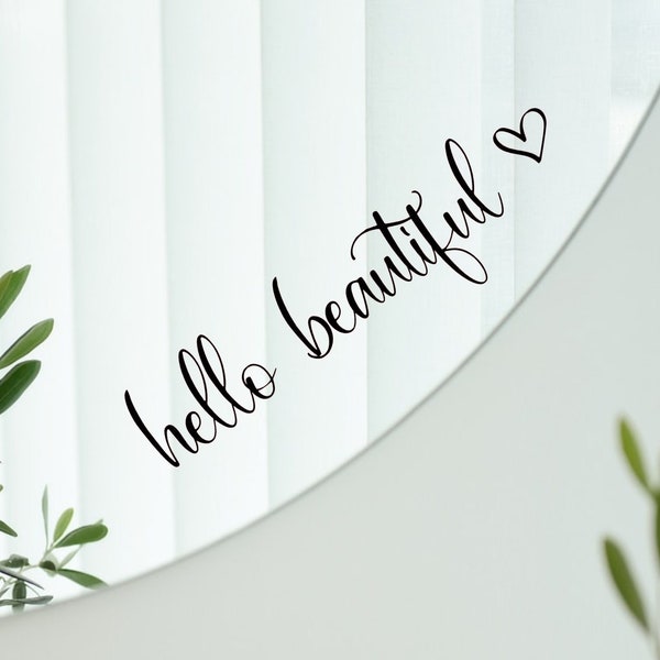 Hello beautiful mirror decal heart sticker for her self love mirror sticker affirmations morning motivation decal inspirational decals car