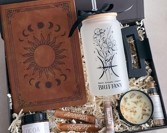 Zodiac Sign Birthday Gift Box Personalized Tumbler with Name Birth Month Flower Astrology Keepsake Gift for Her Custom Star Sign Gift Set