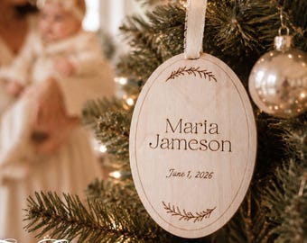 First Christmas Baby Name Ornament Engraved Newborn Wood Keepsake Ornament 1st Christmas Custom Baby Memory Ornament Girl Boy Announcement