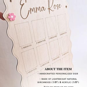 First Year Baby Photo Board Personalized Wooden Milestone Sign Baby Keepsake 12 Month Picture Frame First Birthday Party Christening Decor image 2