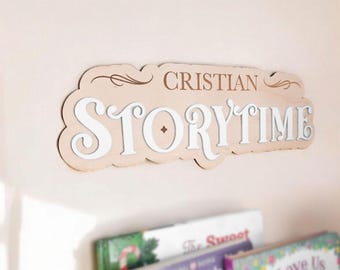 Kids Library Sign for Toddler Room Book Corner Decor Wall Hanging Story Time Sign Playroom Decor Boy Room Book Sign Wooden Girl Room Decor