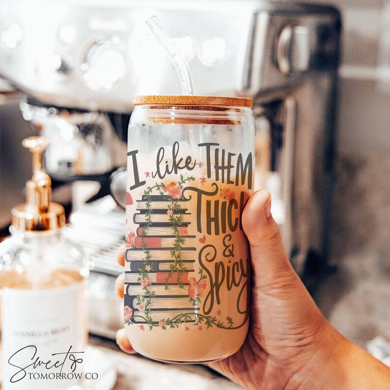 Spicy Book Lover Gift Glass Tumbler Iced Coffee Book Lover Romance Reader Gift Idea Smut Reader Gift Spicy Romance Reader Gift Waterbottle Clear Glass