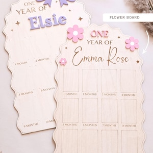 First Year Baby Photo Board Personalized Wooden Milestone Sign Baby Keepsake 12 Month Picture Frame First Birthday Party Christening Decor image 4