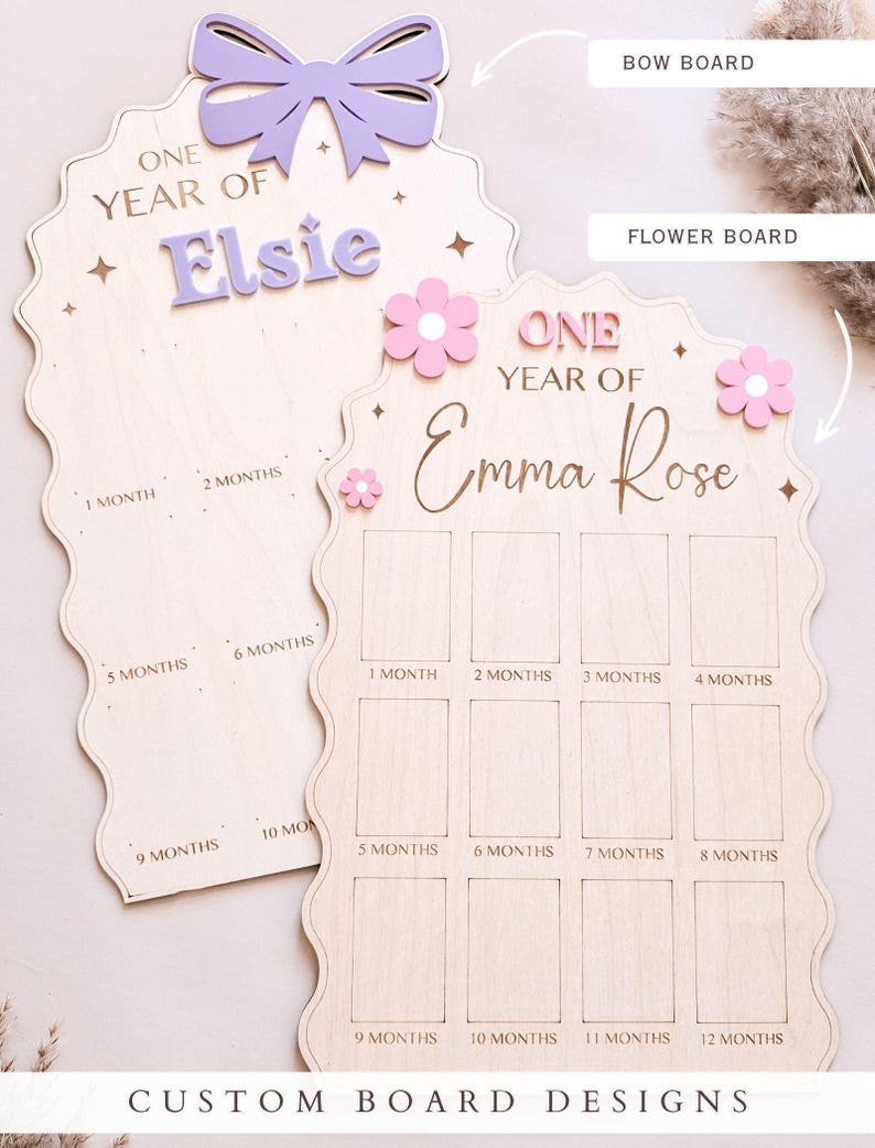 First Year Baby Photo Board Personalized Wooden Milestone Sign Baby Keepsake 12 Month Picture Frame First Birthday Party Christening Decor image 4