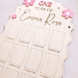 First Year Baby Photo Board Personalized Wooden Milestone Sign Baby Keepsake 12 Month Picture Frame First Birthday Party Christening Decor image 9
