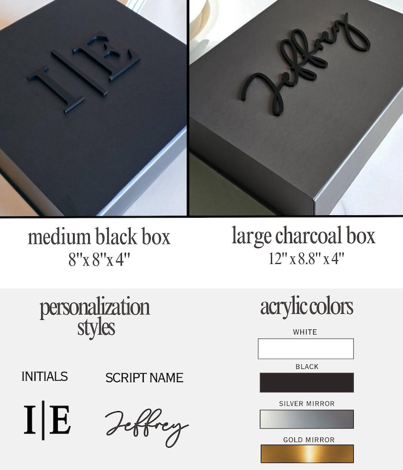 Caja magnética negra personalizada para hombre, acrílico 3D, nombre, embalaje moderno de lujo, caja de regalo vacía para hombre, recuerdo para esposo, paquete de obsequios para padrinos de boda. imagen 5