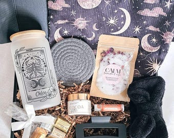 Scorpio Gift Astrology Gift Box for Her Star Sign Present Personalized Zodiac Glass Cup Pampering Gift Set Unique Gift Idea Wellness Package