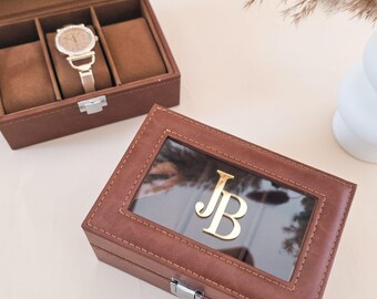 Personalized Watch Organizer For Men Custom Monogram Watch Display Case His Birthday Anniversary Gift Idea for Husband Leather Watch Box