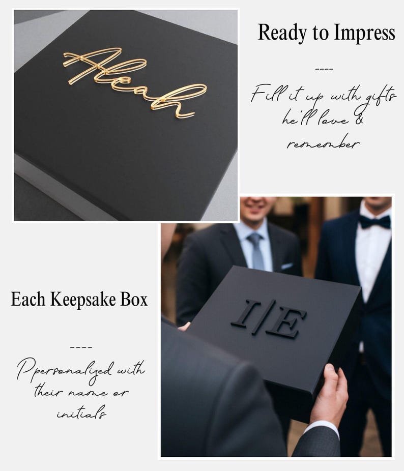 Caja magnética negra personalizada para hombre, acrílico 3D, nombre, embalaje moderno de lujo, caja de regalo vacía para hombre, recuerdo para esposo, paquete de obsequios para padrinos de boda. imagen 4