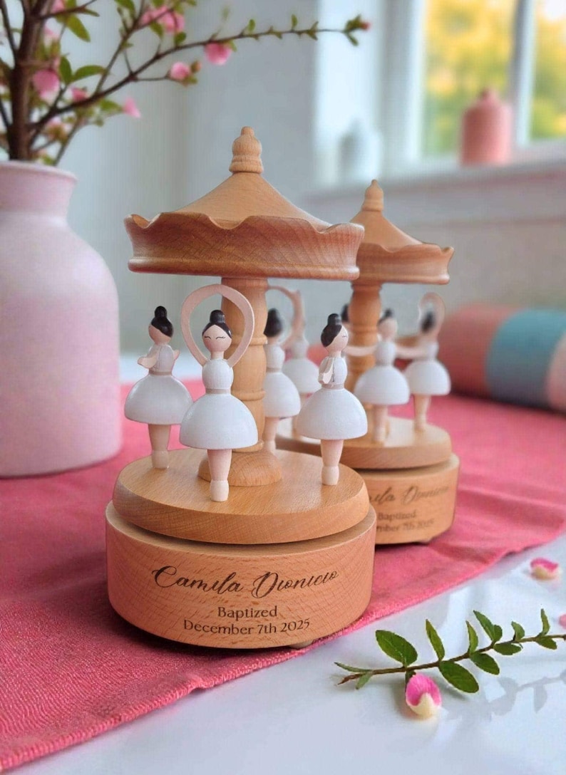 Baby Keepsake Musical Box with Name Christening Gift Girl Music Box Baby Heirloom Gift Godson Ballet Music Carousel Nursery Baptism Gift Boy image 9