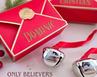 Christmas Gifts for Grandkids Personalized Grandson Name Surprise Box Jingle Bell Custom Stocking Stuffer for Christmas Eve Family Tradition