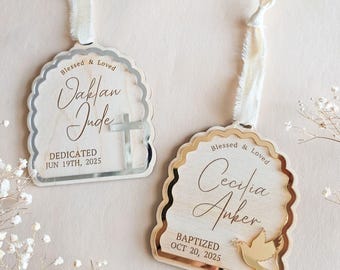 Custom Baptism Ornament for Baby Christening Keepsake Gift to Godson Dedication Sign Christmas Ornament Baptized Kids Faith Milestone Gold