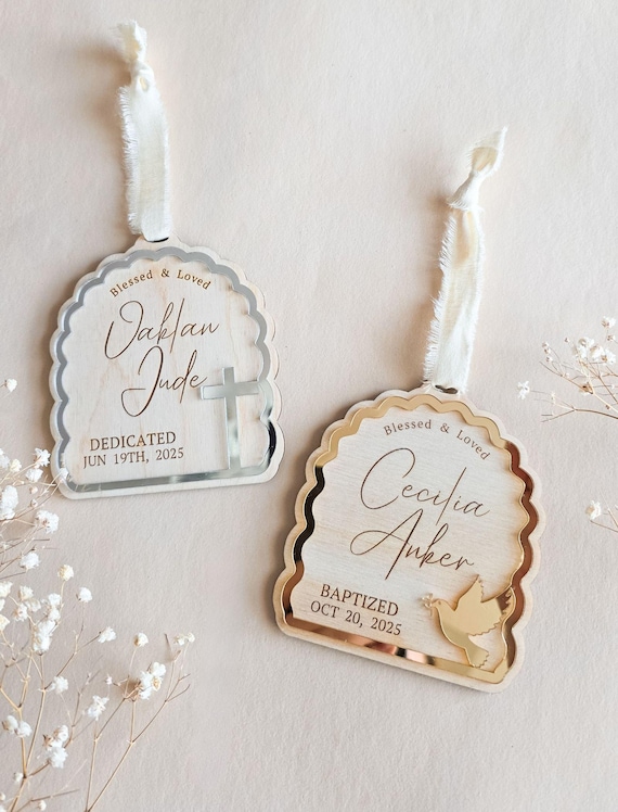 Custom Baptism Ornament for Baby Christening Keepsake Gift to Godson Dedication Sign Christmas Ornament Baptized Kids Faith Milestone Gold