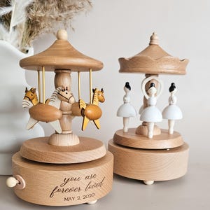 Personalized Music Carousel Box for Girl First Birthday Gift Musical Box with Name Keepsake Wooden Musical Box Baby Shower Gift First Baby