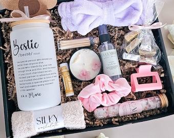 Best Friend Birthday Gift Box Custom Bestie Glass with Name Coffee Cup Pamper Gift Box for Bestie Birthday Box Self Care Gift Basket for Her