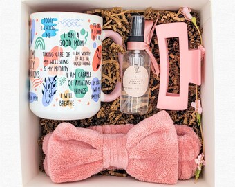 Selfcare Gift Box for Mom Pampering Box for new Mom Spa Kit New Mama Daily Affirmation Mug Expecting Mom Gift Basket Self-love Gift Box Mum