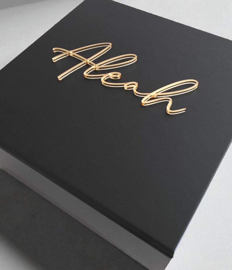 Caja magnética negra personalizada para hombre, acrílico 3D, nombre, embalaje moderno de lujo, caja de regalo vacía para hombre, recuerdo para esposo, paquete de obsequios para padrinos de boda. imagen 11