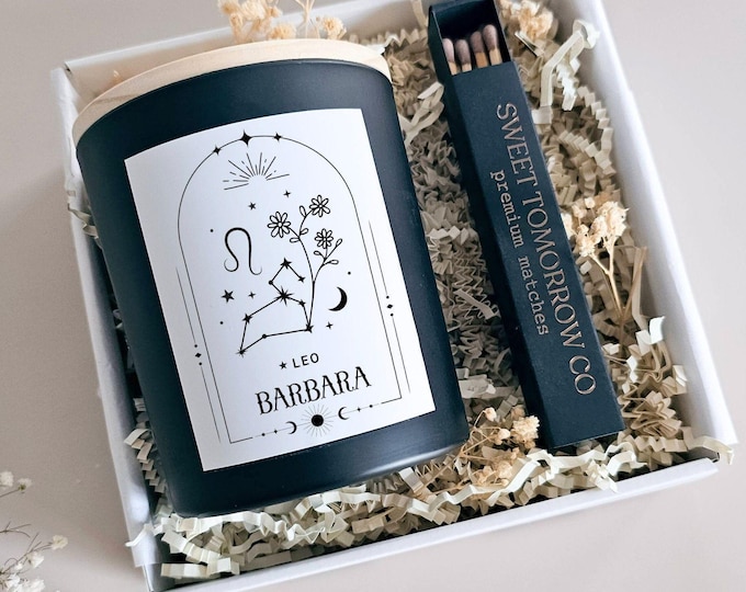 Leo Zodiac Birthday Gift for Friend Personalized Candle Gift Box Astrology Gift for Her Custom Name Candle Leo Season Gift Idea for Bestie