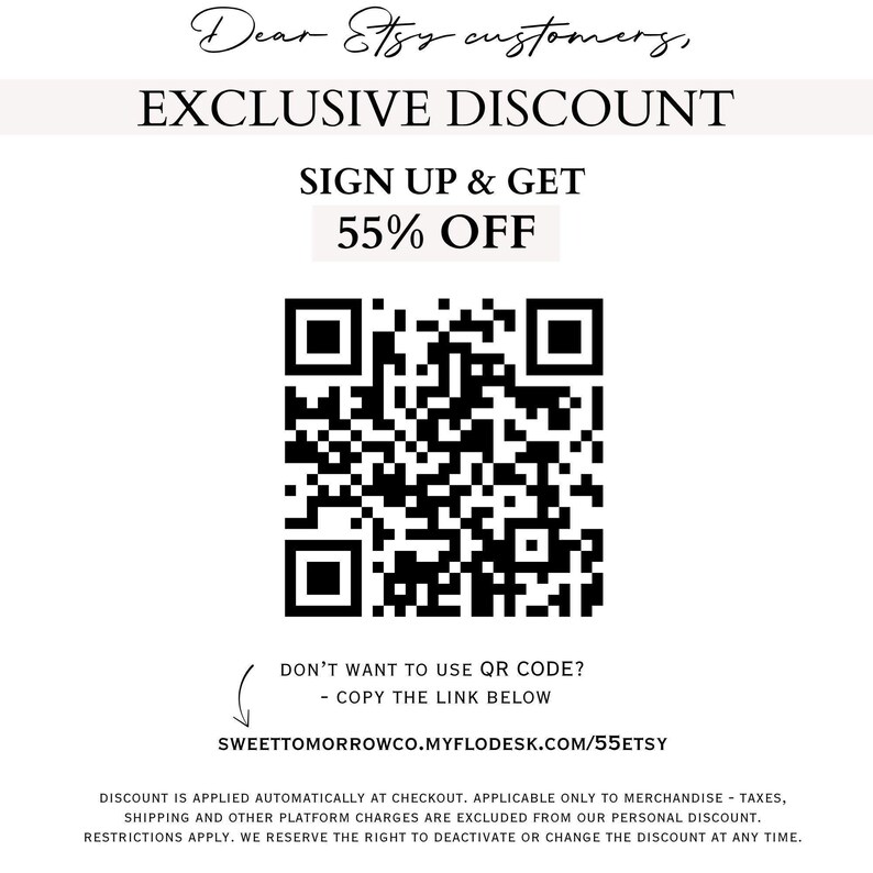The image is a promotional advertisement for a product or service, featuring a QR code and text that provides information about a special discount.