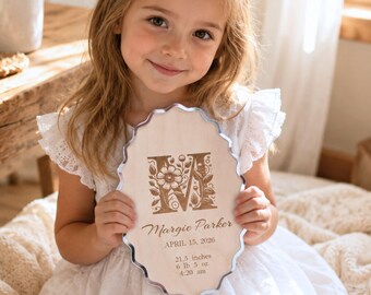Heirloom Baby Announcement Sign Personalized Birth Stats Name Plaque Newborn Hospital Photo Prop Nursery Decor Baby Shower Keepsake