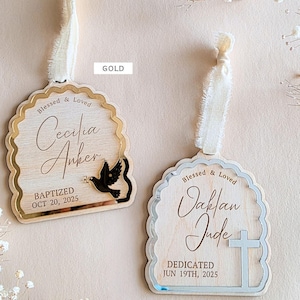 Custom Baptism Ornament for Baby Christening Keepsake Gift to Godson Dedication Sign Christmas Ornament Baptized Kids Faith Milestone Gold image 5