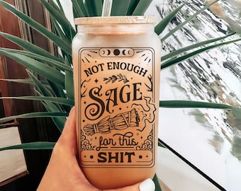 Funny Spiritual Glass Cup Sage Chakra Gift Sarcastic Gift Celestial Girl Tarot Card Witchy Ritual Sage Glass Tumbler Fun Cleanser Chakra