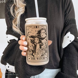 Witch Tarot Tumbler Iced Coffee Witch Cup Moon Witch Cup Crystals Tarot Card Glass Tumbler Celestial Glass Cup Witchy Gift Cup Mystical Goth