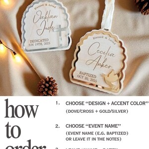 Custom Baptism Ornament for Baby Christening Keepsake Gift to Godson Dedication Sign Christmas Ornament Baptized Kids Faith Milestone Gold image 3