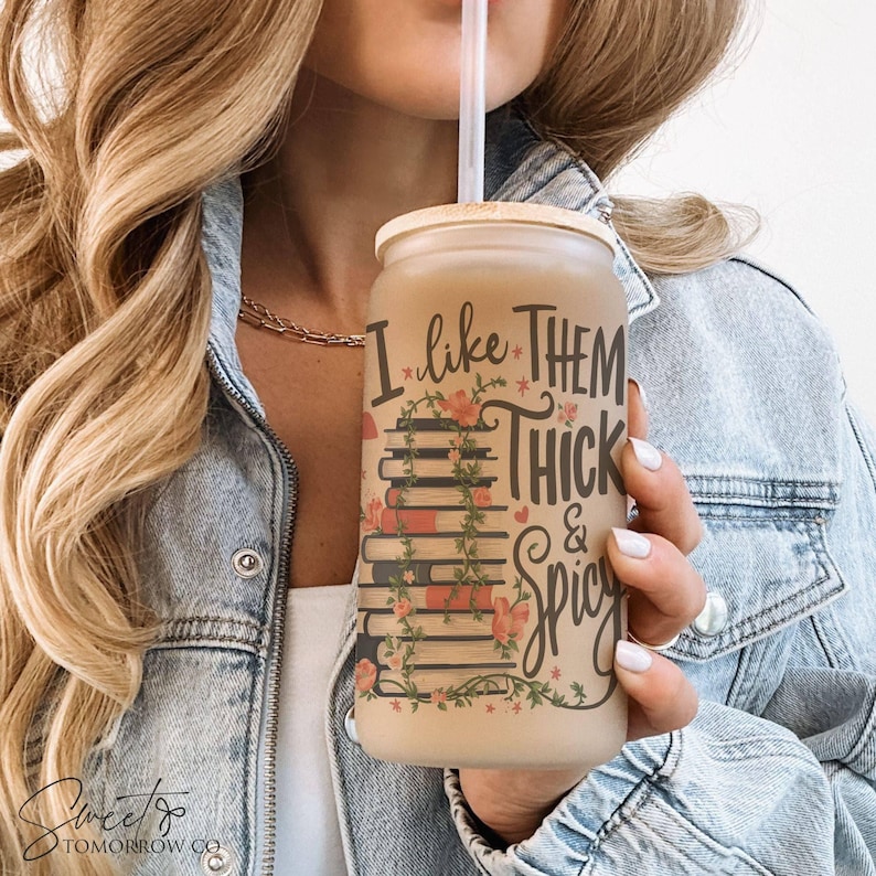 Spicy Book Lover Gift Glass Tumbler Iced Coffee Book Lover Romance Reader Gift Idea Smut Reader Gift Spicy Romance Reader Gift Waterbottle image 3