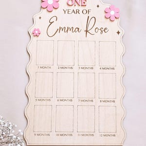 First Year Baby Photo Board Personalized Wooden Milestone Sign Baby Keepsake 12 Month Picture Frame First Birthday Party Christening Decor image 8