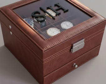 Fathers Day Luxury Gift Idea Personalized Watch Box for Dad Custom Monogram Watch Case Sunglasses Jewelry Organizer Birthday Gift for Him
