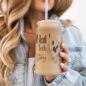 Nail Tech Gift Idea Thank you Gift for Manicurist Gift Coffee Cup Nail Artist Christmas Gift Custom Iced Coffee Tumbler Nail Technician Gift