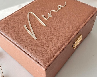 Bridesmaid Proposal Gift Personalized Travel Jewelry Case Monogram Keepsake Organizer Brown Vegan Leather Vanity Box Maid Of Honor Present